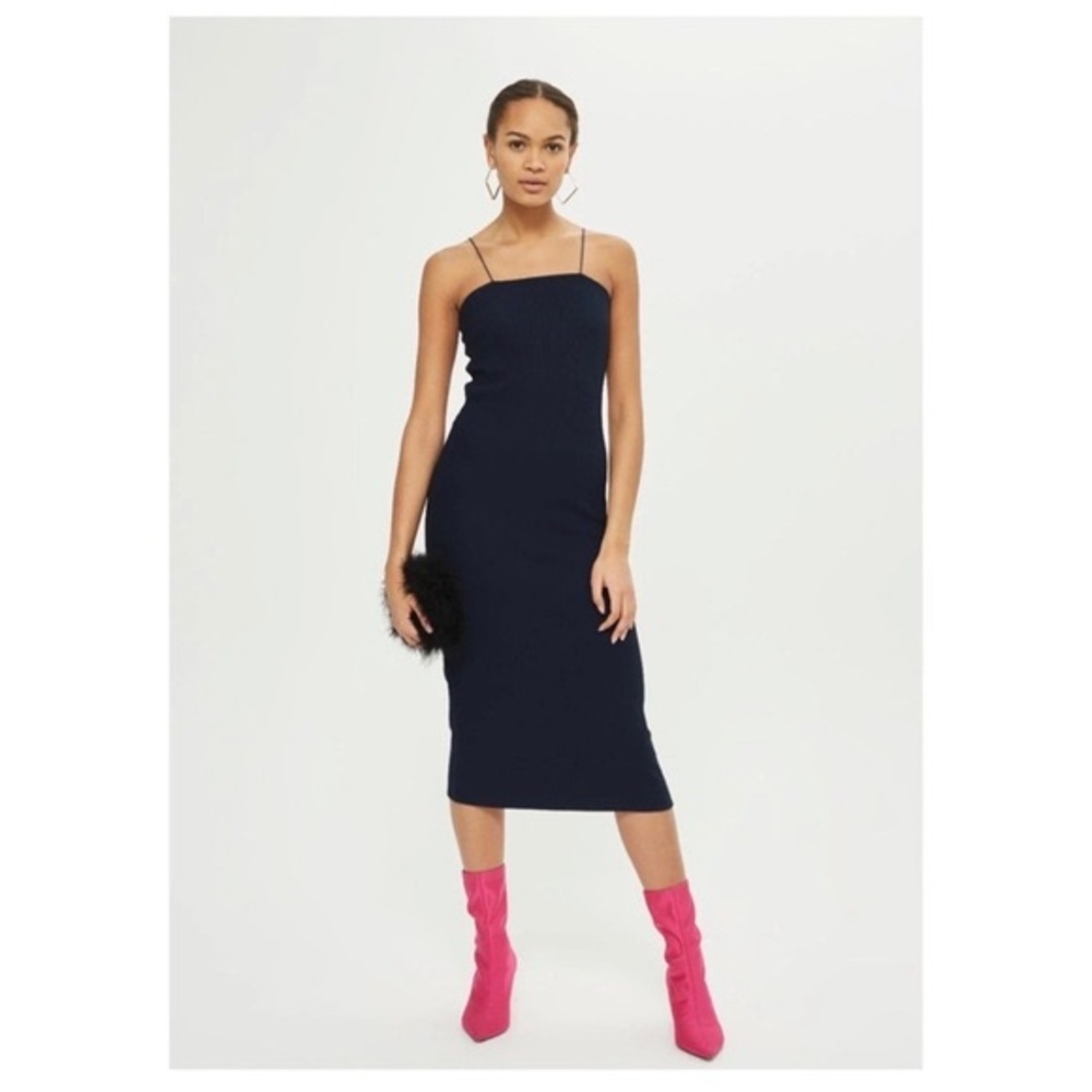 Top shop square neck body con midi dress navy